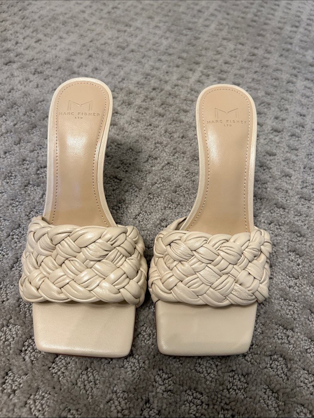 Marc Fisher Braided Leather Slide Mules in Nude